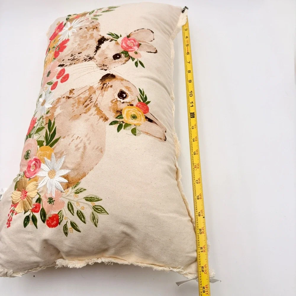 Farmhouse by Rachel Ashwell Easter Bunny Floral Embroidered Lumbar Pillow Cotton